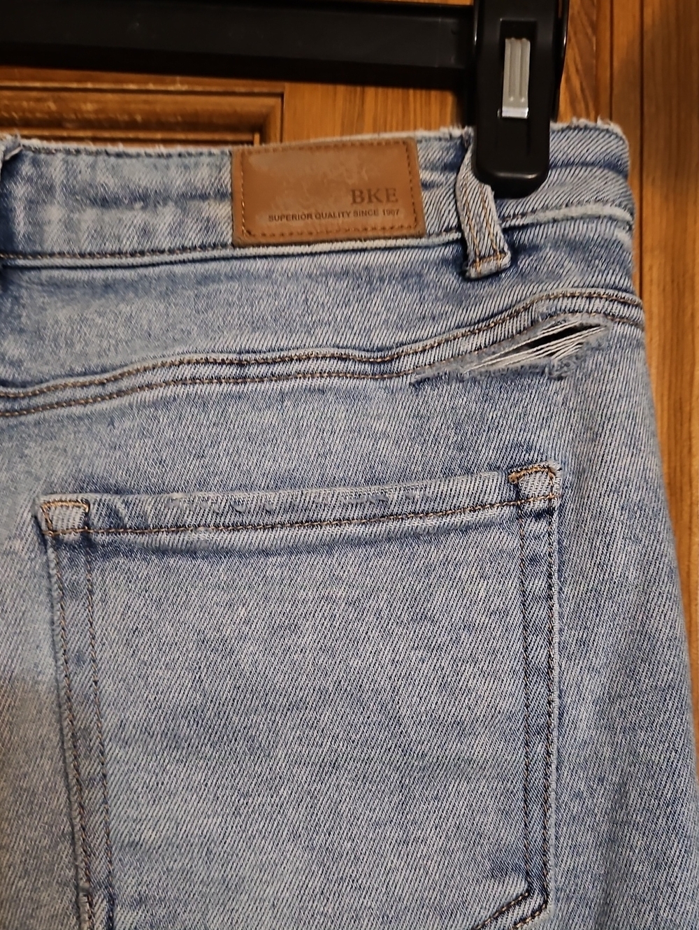 BKE BILLIE Slim Fit High-Rise Wide-Leg Distressed Raw Hem Frayed Denim Jeans - Picture 10 of 13